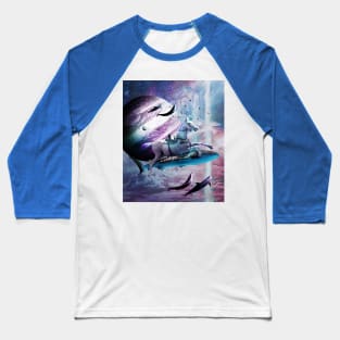 Unicorn Riding Shark In Space Baseball T-Shirt